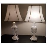 Elegant Clear Crystal Table Lamps with Silver Bases, pair