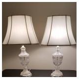 Elegant Clear Crystal Table Lamps with Silver Bases, pair