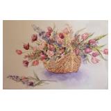 Framed print of pink tulips in a basket