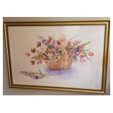Framed print of pink tulips in a basket