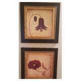 Pair of Framed Burgundy Blooming Flower Prints signed Regina Andren
