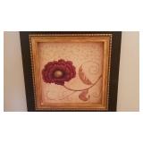 Pair of Framed Burgundy Blooming Flower Prints signed Regina Andren