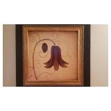 Pair of Framed Burgundy Blooming Flower Prints signed Regina Andren