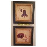 Pair of Framed Burgundy Blooming Flower Prints signed Regina Andren