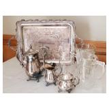 International Silver Tea Service with Glass Pitchers
