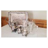 International Silver Tea Service with Glass Pitchers