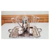 International Silver Tea Service with Glass Pitchers