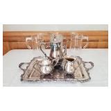 International Silver Tea Service with Glass Pitchers