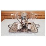 International Silver Tea Service with Glass Pitchers