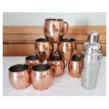 8 Copper Moscow Mule Tankards plus Shaker