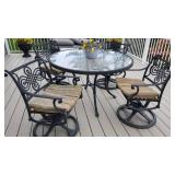 Heavy Cast Aluminum Patio Table and 4 Swivel Chairs