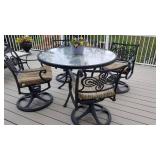 Heavy Cast Aluminum Patio Table and 4 Swivel Chairs