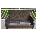 Cast Aluminum and Wicker Patio Loveseat and Cocktail Table