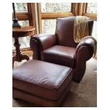 Thomasville Chocolate Brown Leather Arm Chair & Ottoman