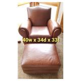 Thomasville Chocolate Brown Leather Arm Chair & Ottoman