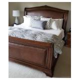 King Leather and Brass Tack Sleigh Bed