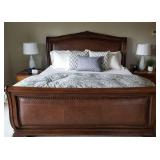 King Leather and Brass Tack Sleigh Bed