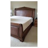 King Leather and Brass Tack Sleigh Bed