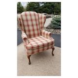 FlexSteel Plaid Country French Winged Back Arm Chair