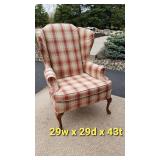 FlexSteel Plaid Country French Winged Back Arm Chair