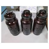 Lot of 3 Amber Colored Lidded Jars ...