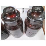Lot of 3 Amber Colored Lidded Jars ...