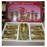 Best Quality 7PC Cup/Goblet & Pitcher Set. Solid-Color with Ornate, Gold Tone Trim & Accents