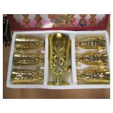 Best Quality 7PC Cup/Goblet & Pitcher Set. Solid-Color with Ornate, Gold Tone Trim & Accents