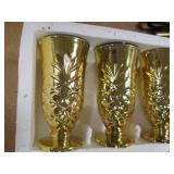Best Quality 7PC Cup/Goblet & Pitcher Set. Solid-Color with Ornate, Gold Tone Trim & Accents
