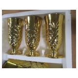 Best Quality 7PC Cup/Goblet & Pitcher Set. Solid-Color with Ornate, Gold Tone Trim & Accents