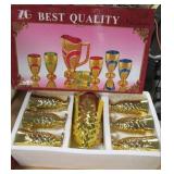 Best Quality 7PC Cup/Goblet & Pitcher Set. Solid-Color with Ornate, Gold Tone Trim & Accents