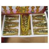 Best Quality 7PC Cup/Goblet & Pitcher Set. Solid-Color with Ornate, Gold Tone Trim & Accents