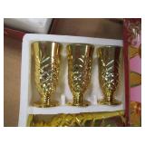 Best Quality 7PC Cup/Goblet & Pitcher Set. Solid-Color with Ornate, Gold Tone Trim & Accents