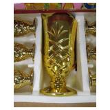 Best Quality 7PC Cup/Goblet & Pitcher Set. Solid-Color with Ornate, Gold Tone Trim & Accents
