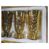 Best Quality 7PC Cup/Goblet & Pitcher Set. Solid-Color with Ornate, Gold Tone Trim & Accents
