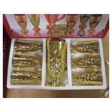 Best Quality 7PC Cup/Goblet & Pitcher Set. Solid-Color with Ornate, Gold Tone Trim & Accents