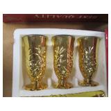 Best Quality 7PC Cup/Goblet & Pitcher Set. Solid-Color with Ornate, Gold Tone Trim & Accents