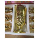 Best Quality 7PC Cup/Goblet & Pitcher Set. Solid-Color with Ornate, Gold Tone Trim & Accents