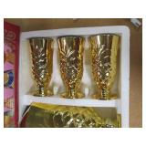 Best Quality 7PC Cup/Goblet & Pitcher Set. Solid-Color with Ornate, Gold Tone Trim & Accents