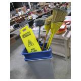 Trash Bins, Caution Sign, Brooms