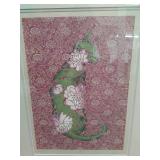 Framed Floral Cat Artwork