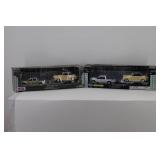 (2) Moto Max 1:43 Premium Collection 2004 Ford  FX4 & Chevy 4x4 pulling 1948 Deluxe HTF