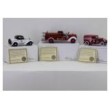 (3) National Motor Museum Mint 1:32 1932 Ford Police Car, 1932 Chevrolet, 1938 Ford Fire Engine Bedford Falls