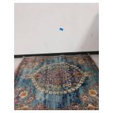 Rixos Collection Turquoise / Grey 5 ft. 3 in. x 7 ft. Distressed Medallion Design Vintage Area Rug