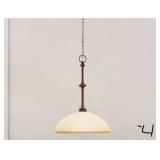 HAMPTON BAY Bristol Collection 1-Light Nutmeg Bronze Pendant with Tea-Stained Glass Shade
