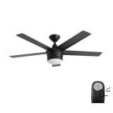 HOMEDECORATOR COLLECTION Merwry 52 in. Integrated LED Indoor Matte Black Ceiling Fan with Light Kit and Remote Control