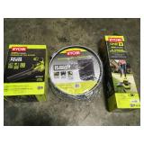 Outdoor Tool Lot includes Ryobi  18V Trimmer, 40V Fan Leaf Blower and collapsible multi purpose 40 Gal Bag see pictures