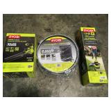 Outdoor Tool Lot includes Ryobi  18V Trimmer, 40V Fan Leaf Blower and collapsible multi purpose 40 Gal Bag see pictures