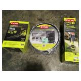 Outdoor Tool Lot includes Ryobi  18V Trimmer, 40V Fan Leaf Blower and collapsible multi purpose 40 Gal Bag see pictures
