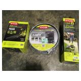 Outdoor Tool Lot includes Ryobi  18V Trimmer, 40V Fan Leaf Blower and collapsible multi purpose 40 Gal Bag see pictures